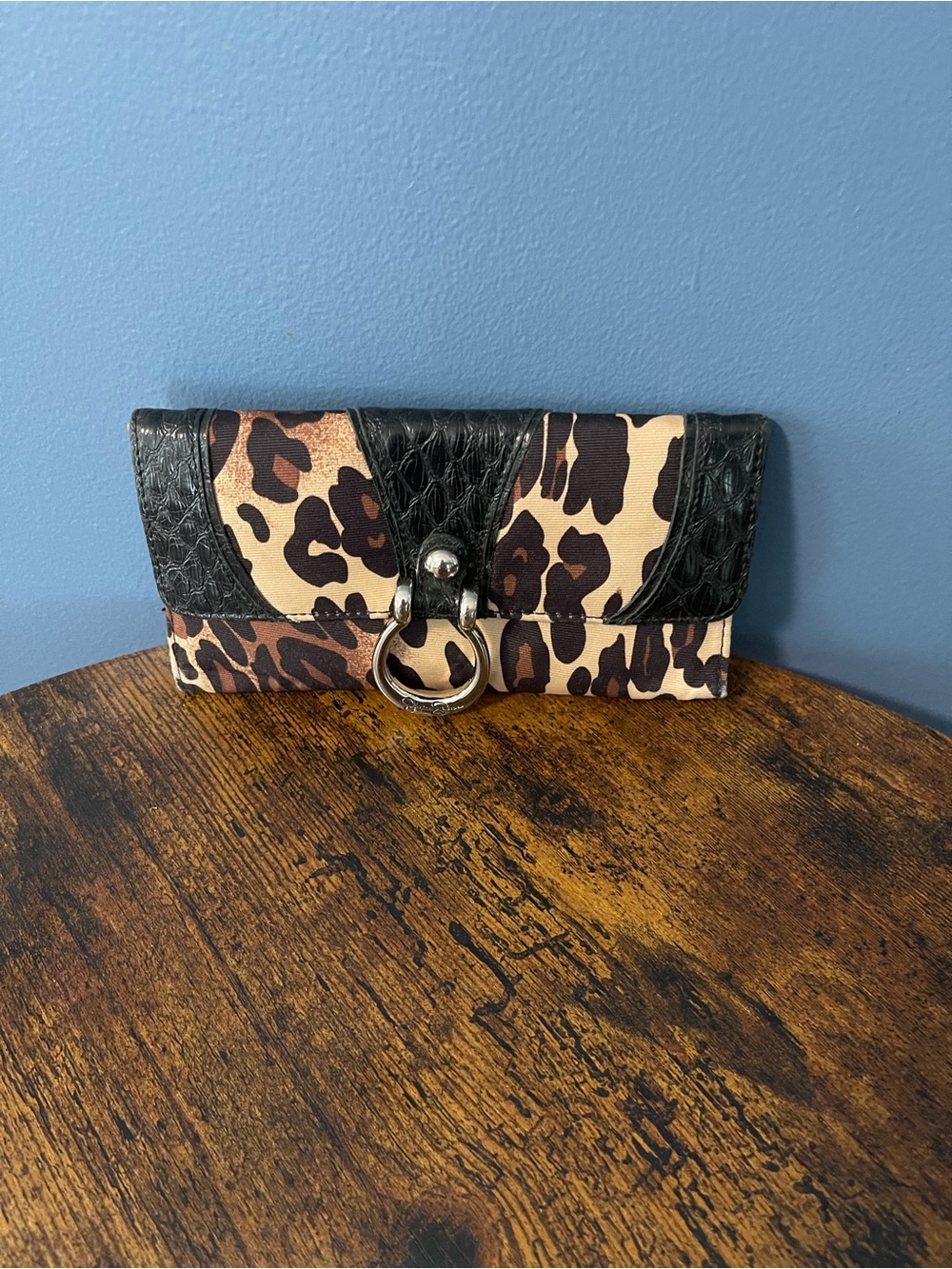 Jessica Simpson Leopard Print and Black Clutch Wallet